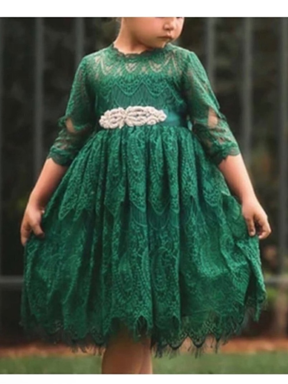 Trish Scully Bella Rafaela Emerald Green Girls Lace Dress 10